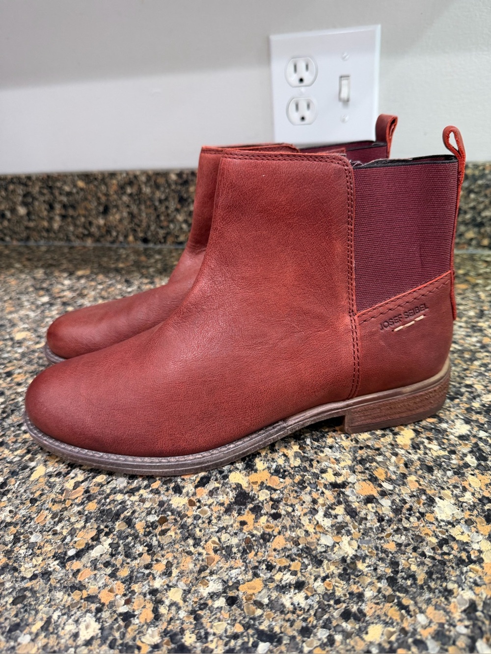 Josef Seibel Women's Brick Red Leather Chelsea Booties 39